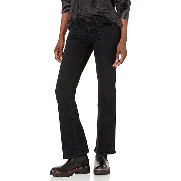 PAIGE Denim - PAIGE Women's Sloane Low Rise Straight Leg Slight Boot Cut Black Caviar Size 28